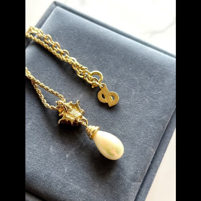 【LA LUNE】中古Dior 金色珍珠水滴復古頸鏈 項鏈 首飾飾品 二手 古董 禮物-7