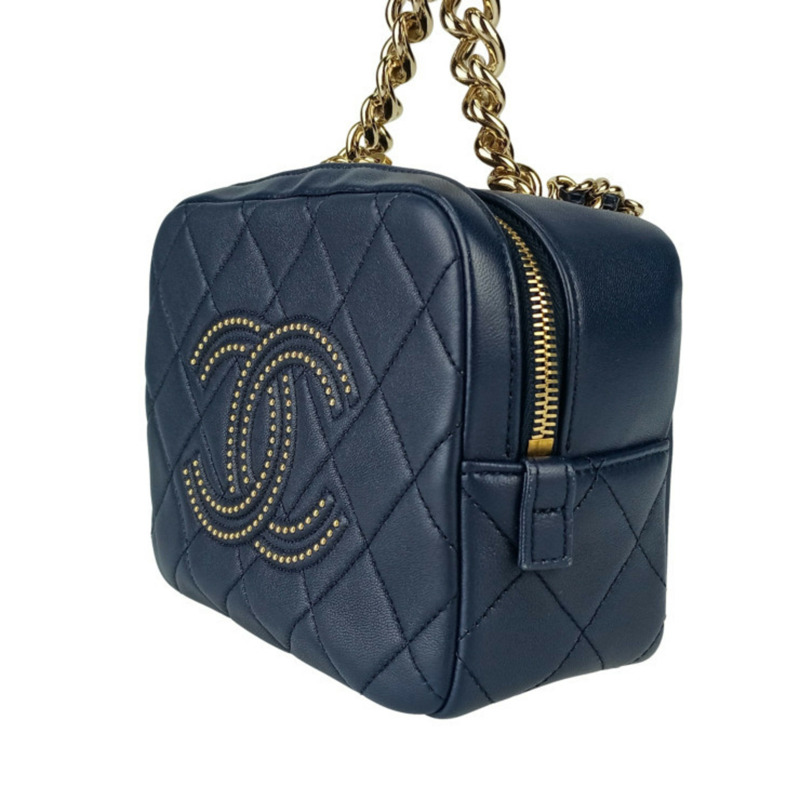 香奈兒小型化妝箱單肩包 AS1513 海軍藍羊皮配絎縫鉚釘-1