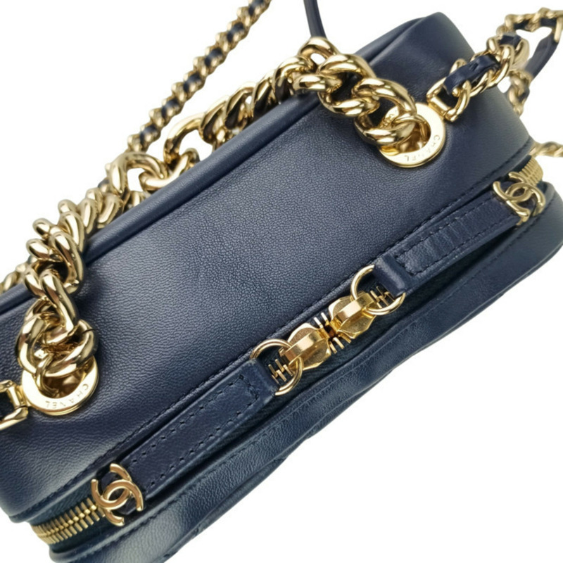 香奈兒小型化妝箱單肩包 AS1513 海軍藍羊皮配絎縫鉚釘-6