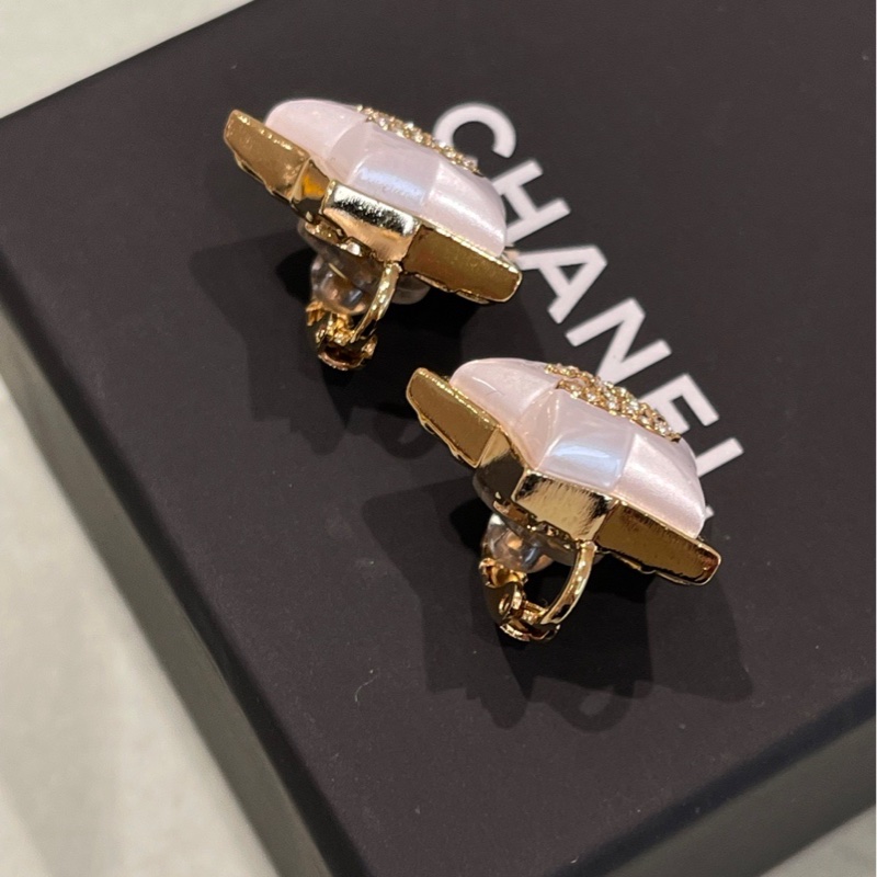 Chanel - 24c 珠母貝星星 cc 水鑽 耳夾-4