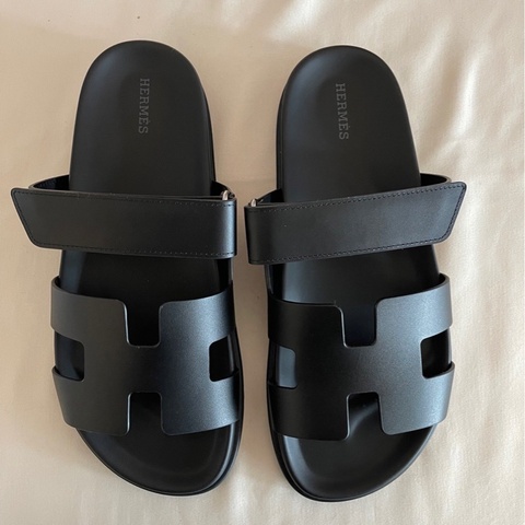   Hermes - Chypre 經典款黑滑牛皮 二舅拖鞋 女版40號