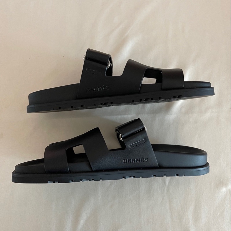   Hermes - Chypre 經典款黑滑牛皮 二舅拖鞋 女版40號-2