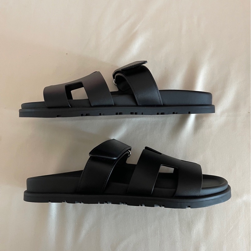   Hermes - Chypre 經典款黑滑牛皮 二舅拖鞋 女版40號-3