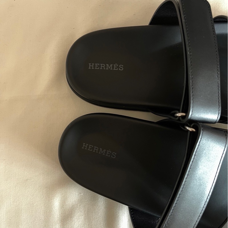  Hermes - Chypre 經典款黑滑牛皮 二舅拖鞋 女版40號-4
