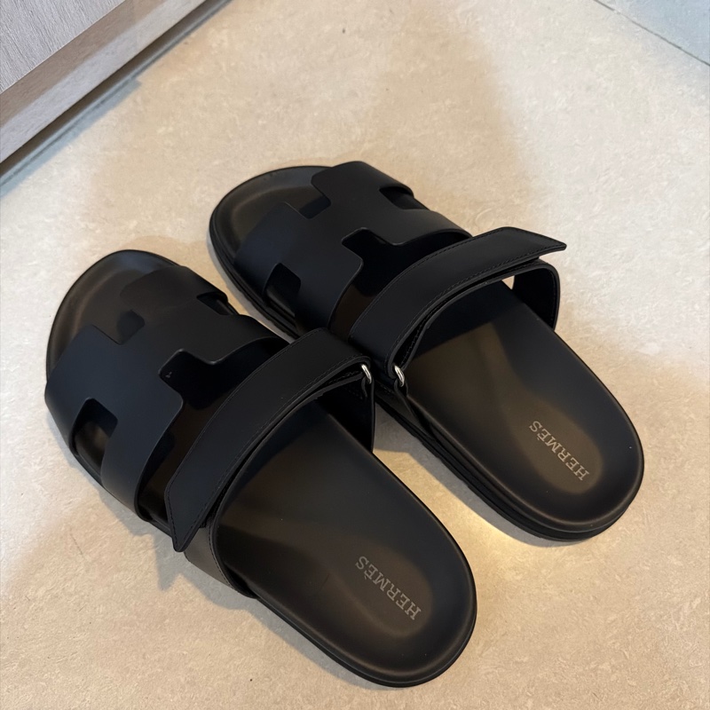   Hermes - Chypre 經典款黑滑牛皮 二舅拖鞋 女版40號-7