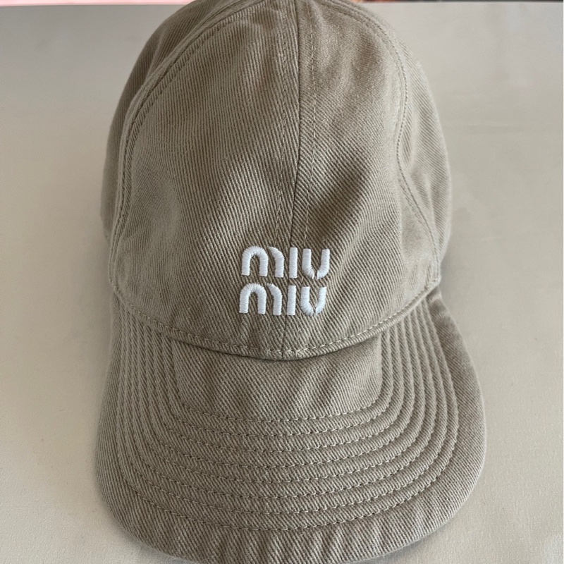 Miu Miu - 米色水洗棉質 登山繩細節 經典款鴨舌帽 L-0