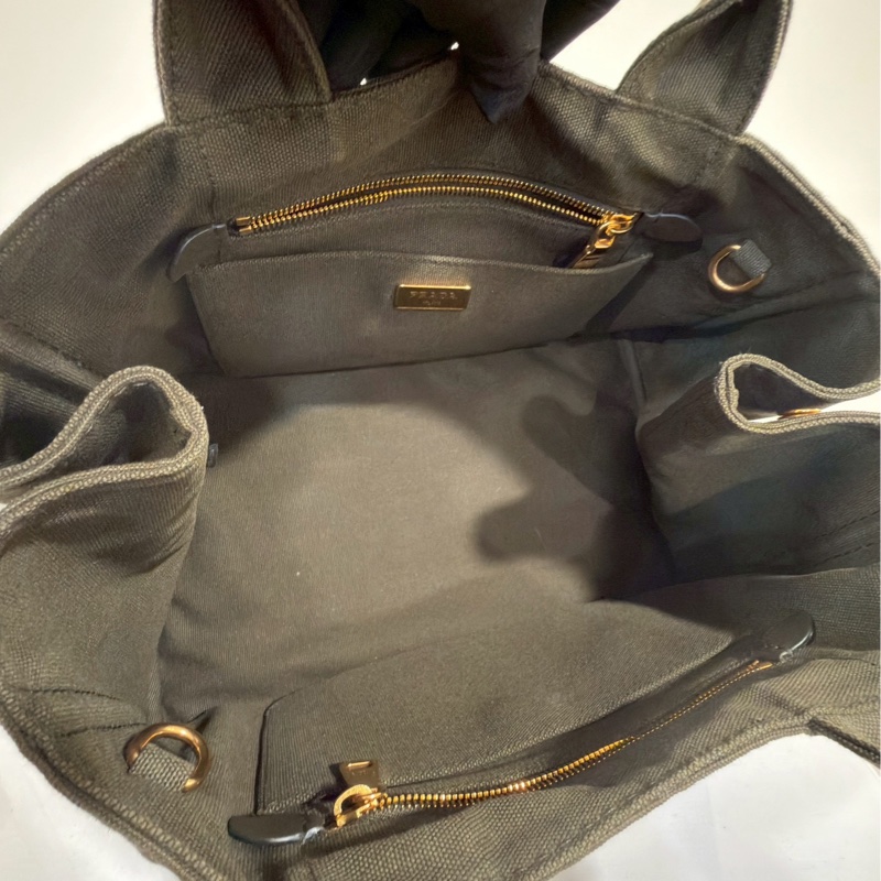 日常必備款😍Prada普拉達深墨綠帆布沙灘包手提斜挎單肩包-12