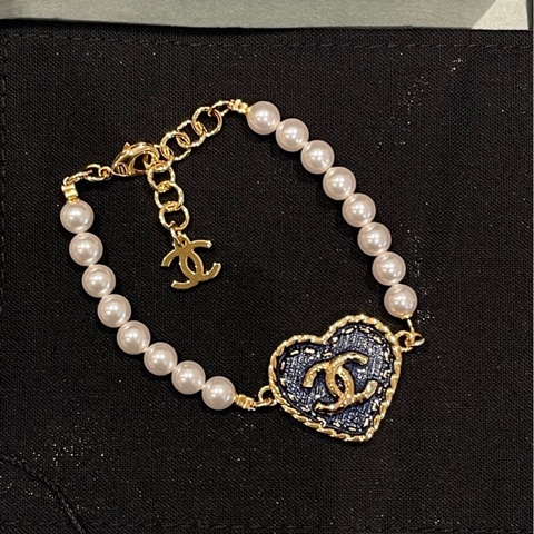 Chanel -  24p 牛仔琺瑯愛心 珍珠手鍊
