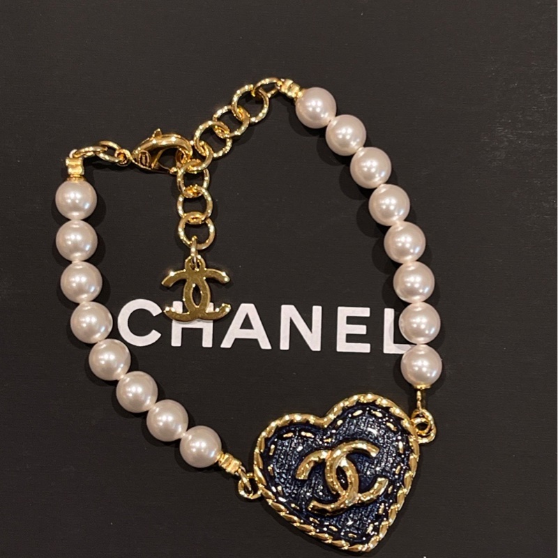 Chanel - 24p 牛仔琺瑯愛心 珍珠手鍊-1