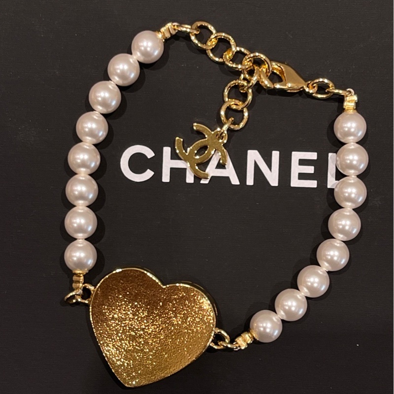 Chanel - 24p 牛仔琺瑯愛心 珍珠手鍊-3