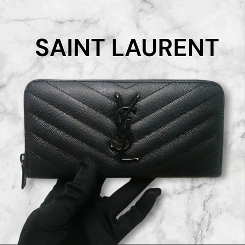 ‼️年前限時特賣‼️（原9800）至1/25⏰㊣✨YSL✨SAINT LAURENT 聖羅蘭 黑金 烤漆 魚子醬 長夾 皮夾 錢包 /二手精品/保證正品🌳二手樹屋🌳