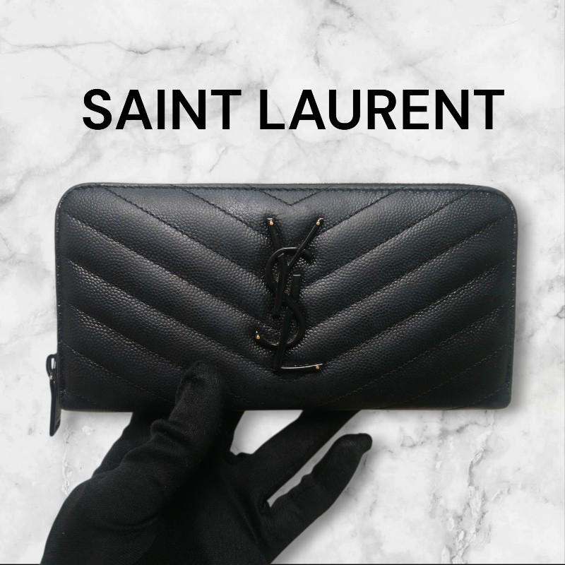 ‼️年前限時特賣‼️(原9800)至1/25⏰㊣✨YSL✨SAINT LAURENT 聖羅蘭 黑金 烤漆 魚子醬 長夾 皮夾 錢包 /二手精品/保證正品🌳二手樹屋🌳-0