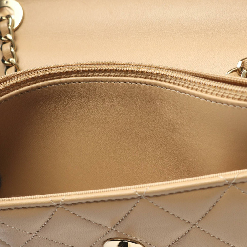 香奈兒 (CHANEL) 女士米色羊皮 CC 絎縫肩背包-6