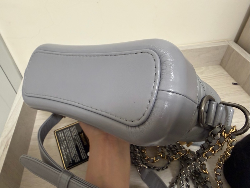 Chanel 山形紋 限量 流浪包 藍灰色-4