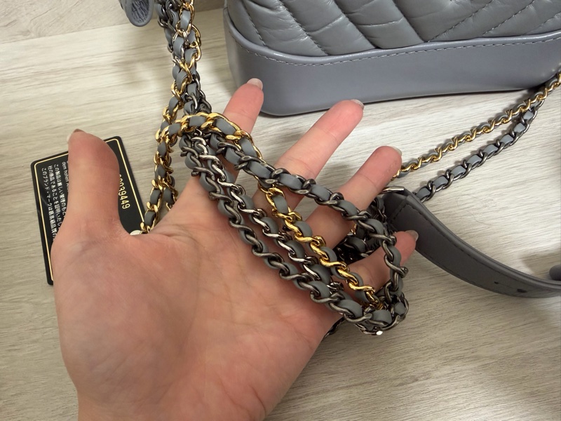 Chanel 山形紋 限量 流浪包 藍灰色-5