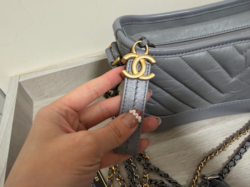 Chanel 山形紋 限量 流浪包 藍灰色-6