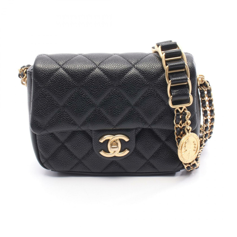 香奈兒 (CHANEL) 絎縫鏈條肩背斜背包 AS2482 黑色皮革 GHW 二手 CC-0