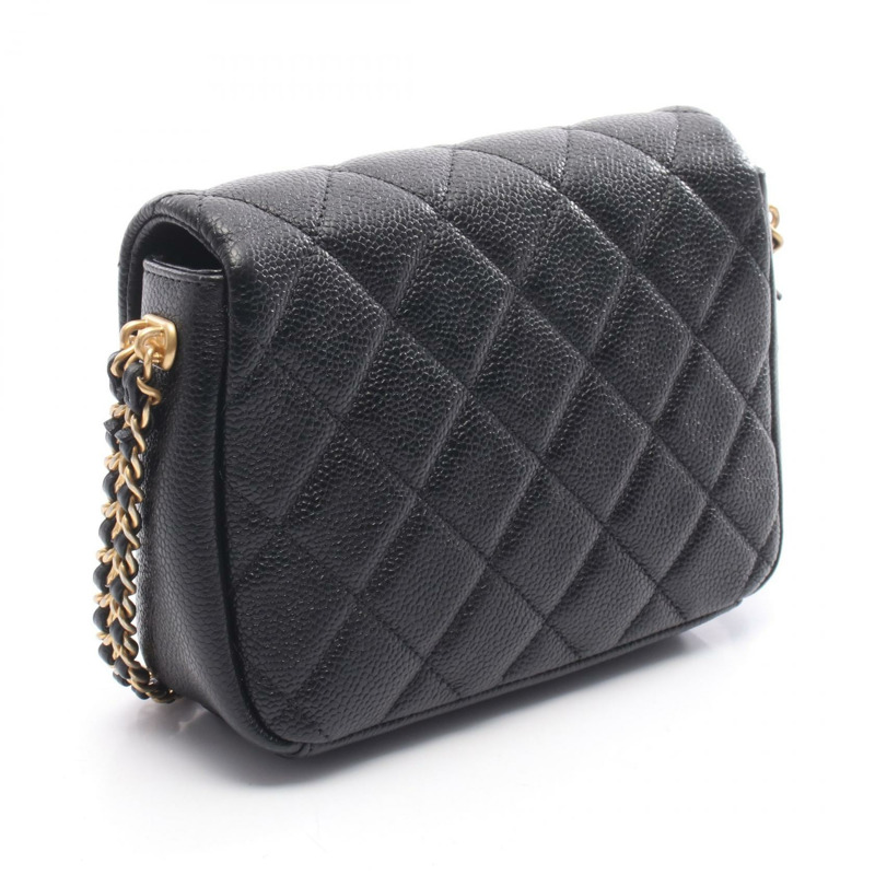 香奈兒 (CHANEL) 絎縫鏈條肩背斜背包 AS2482 黑色皮革 GHW 二手 CC-1