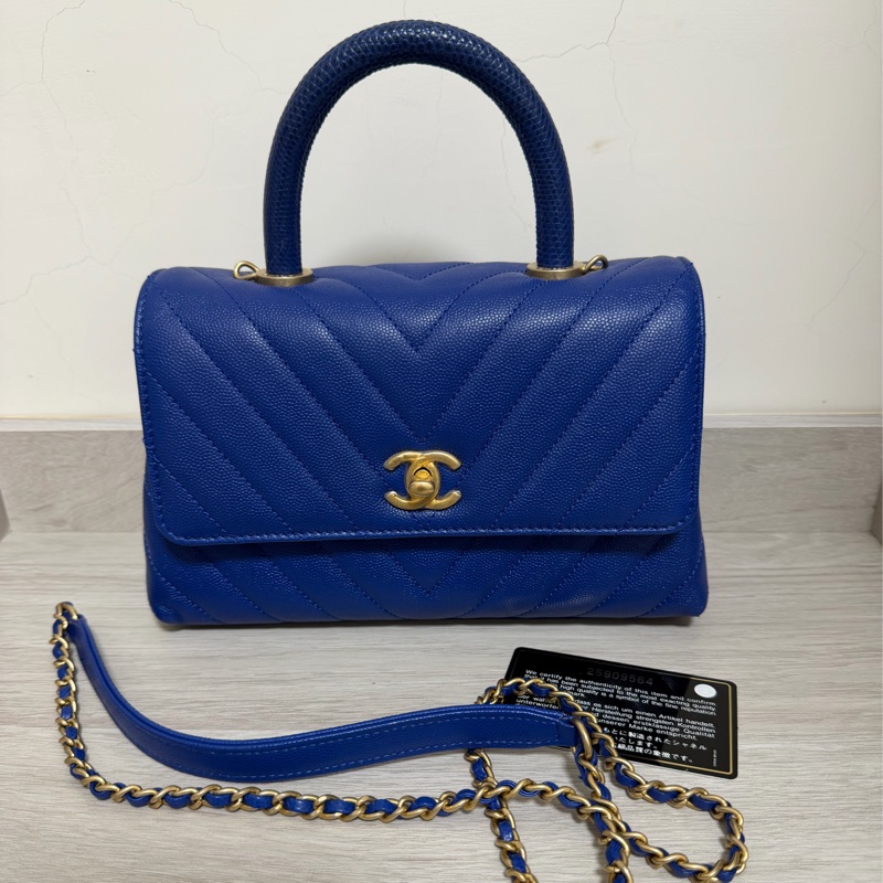 Chanel coco handle 山形紋 限量 寶藍色-0