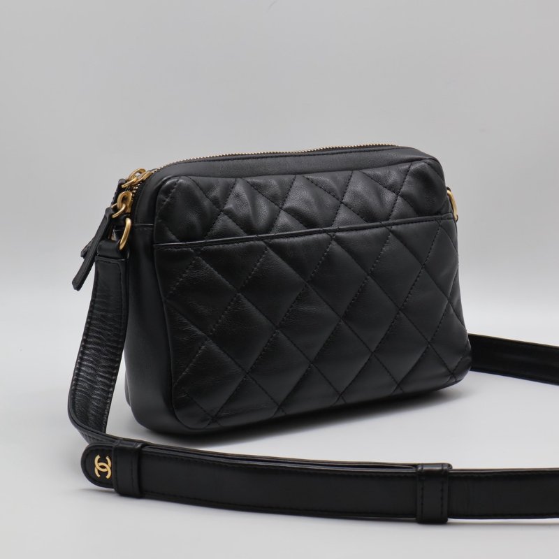 CHANEL 雙口袋炸藥包 - 小號黑金-1