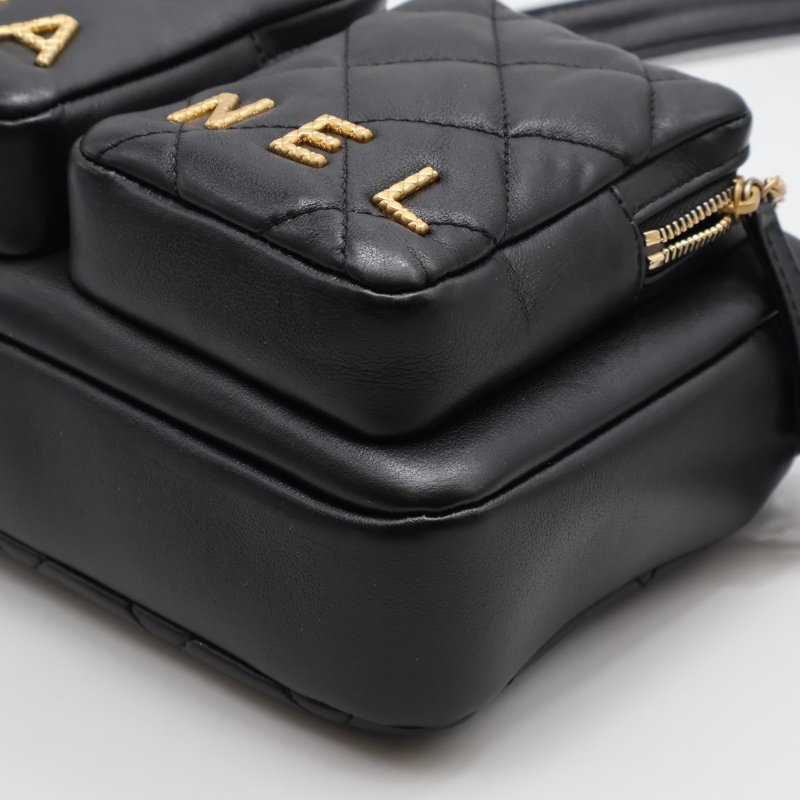 CHANEL 雙口袋炸藥包 - 小號黑金-7