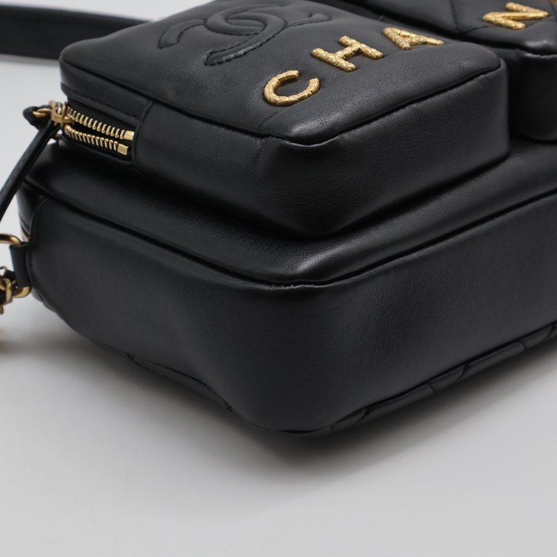 CHANEL 雙口袋炸藥包 - 小號黑金-8