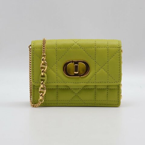 DIOR Caro藤格紋迷你鍊帶小包 - 果綠金