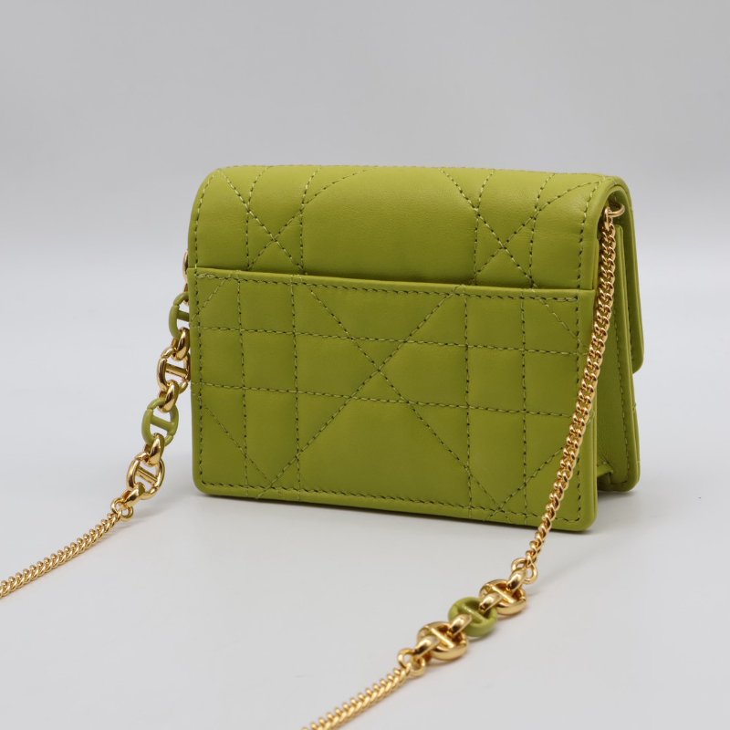 DIOR Caro藤格紋迷你鍊帶小包 - 果綠金-1