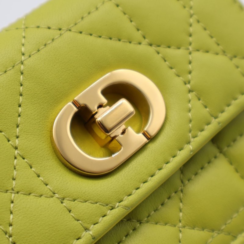 DIOR Caro藤格紋迷你鍊帶小包 - 果綠金-3