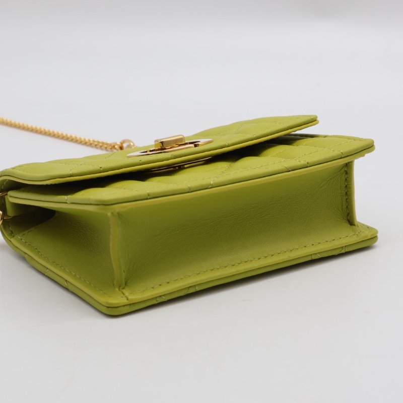 DIOR Caro藤格紋迷你鍊帶小包 - 果綠金-7