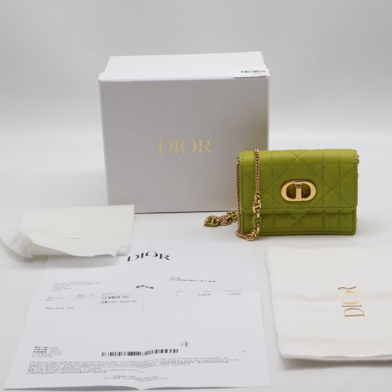 DIOR Caro藤格紋迷你鍊帶小包 - 果綠金-10