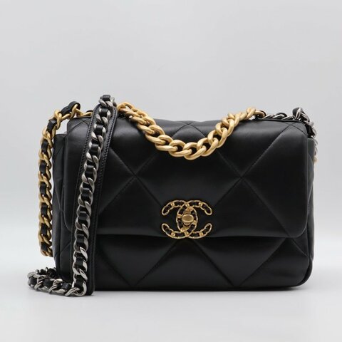 CHANEL 19 Bag 菱格紋羊皮手提肩背包 26 - 黑金