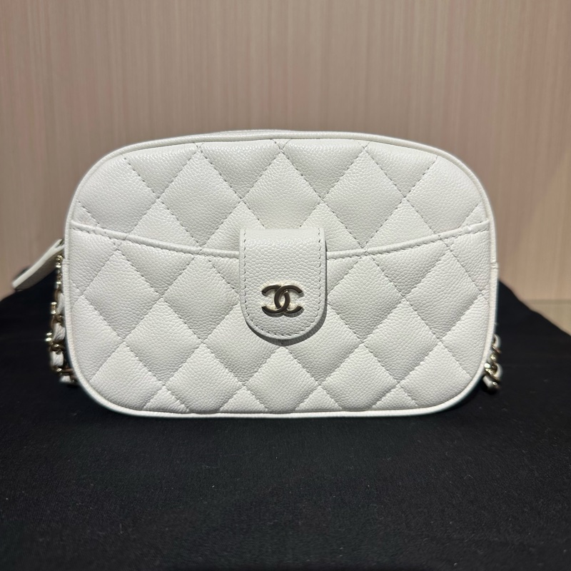 CHANEL香奈兒 菱格皮穿鏈24S雙C斜挎包-0