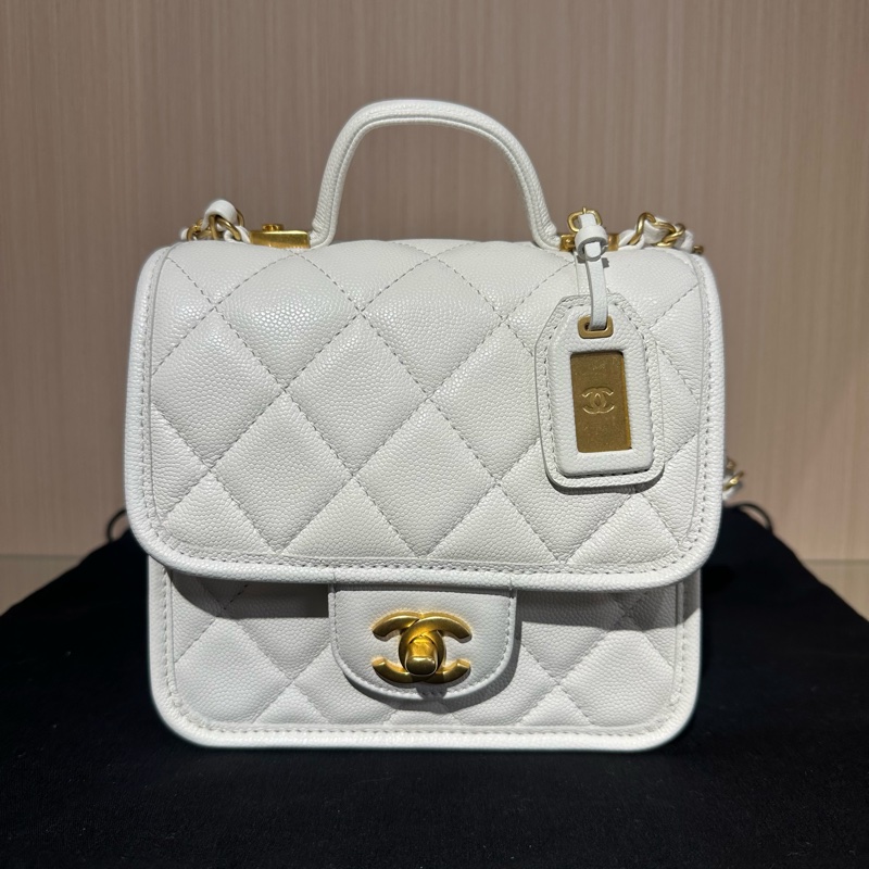 CHANEL香奈兒 22K 顆粒牛皮 郵差包豆腐包斜挎包小號-0