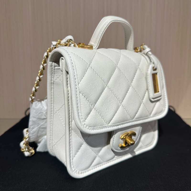 CHANEL香奈兒 22K 顆粒牛皮 郵差包豆腐包斜挎包小號-1