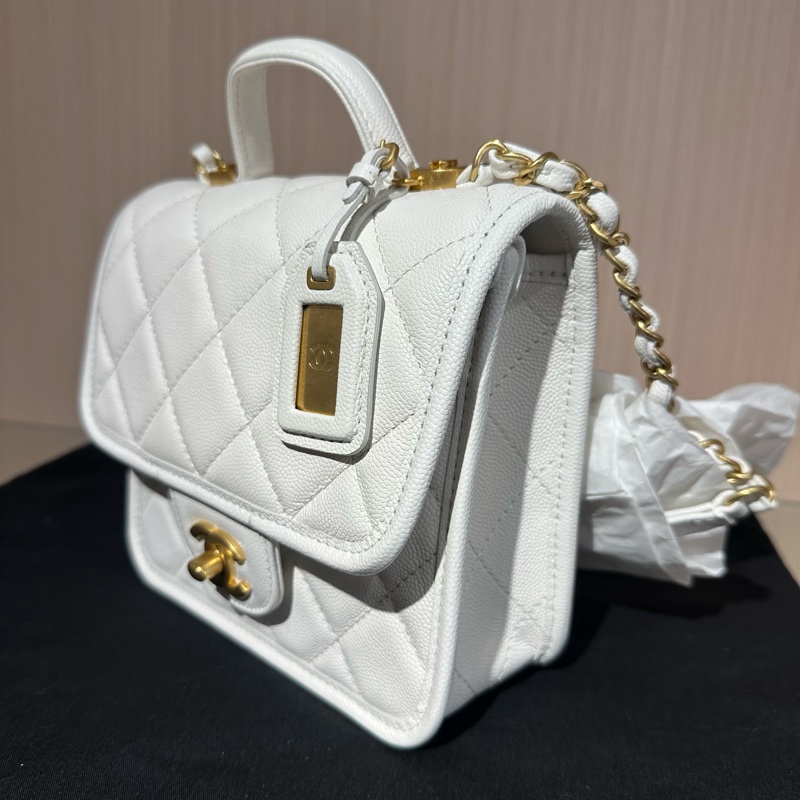 CHANEL香奈兒 22K 顆粒牛皮 郵差包豆腐包斜挎包小號-2