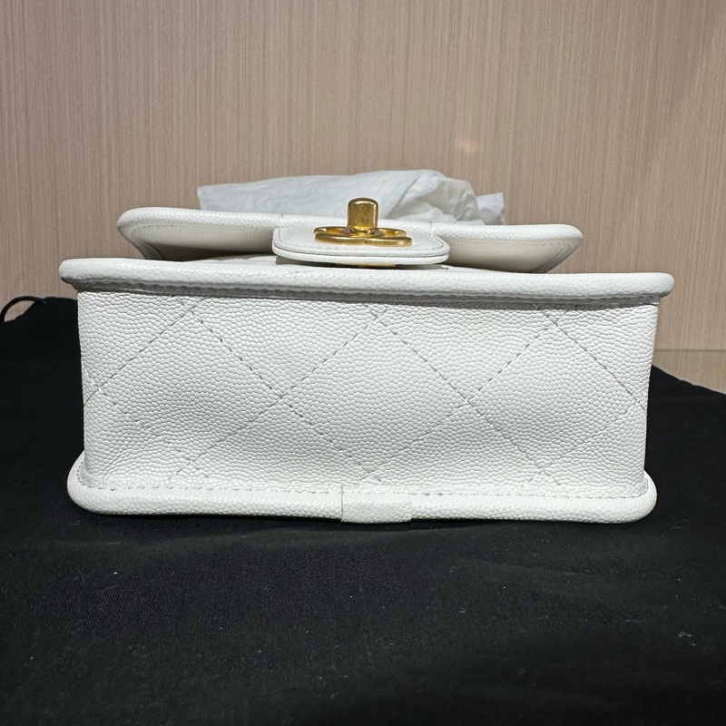 CHANEL香奈兒 22K 顆粒牛皮 郵差包豆腐包斜挎包小號-4