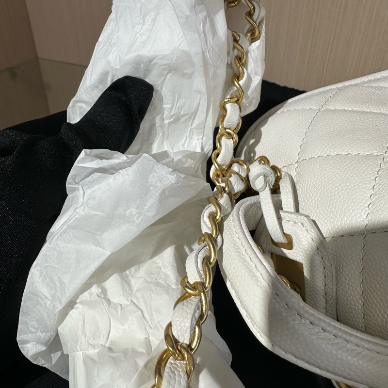 CHANEL香奈兒 22K 顆粒牛皮 郵差包豆腐包斜挎包小號-9