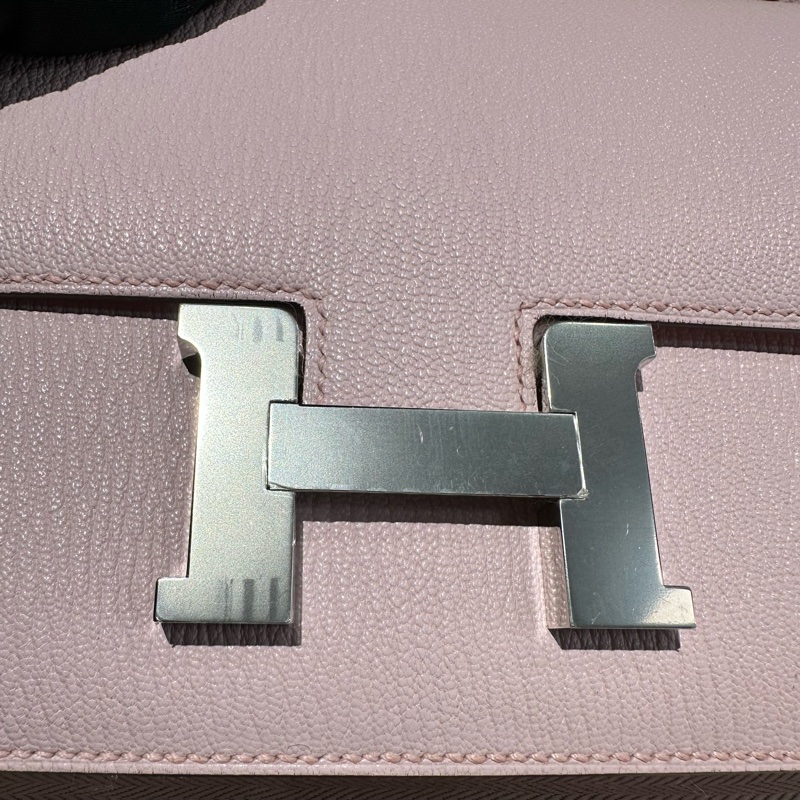 HERMES愛馬仕 Constance 19 粉色銀扣 斜挎單肩包-6
