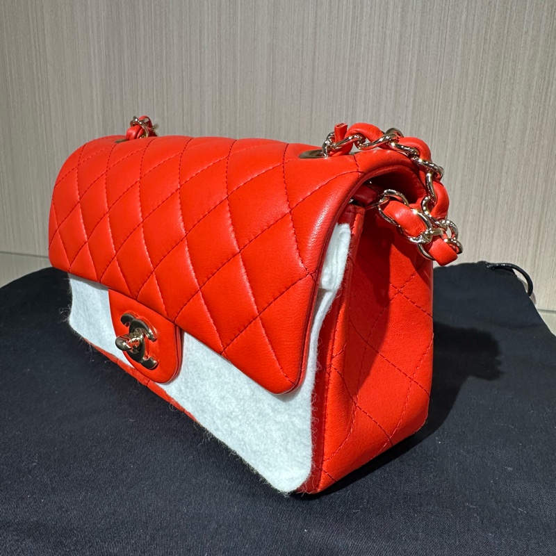 CHANEL 香奈兒  cf  方胖子 紅色菱格紋羊皮-2