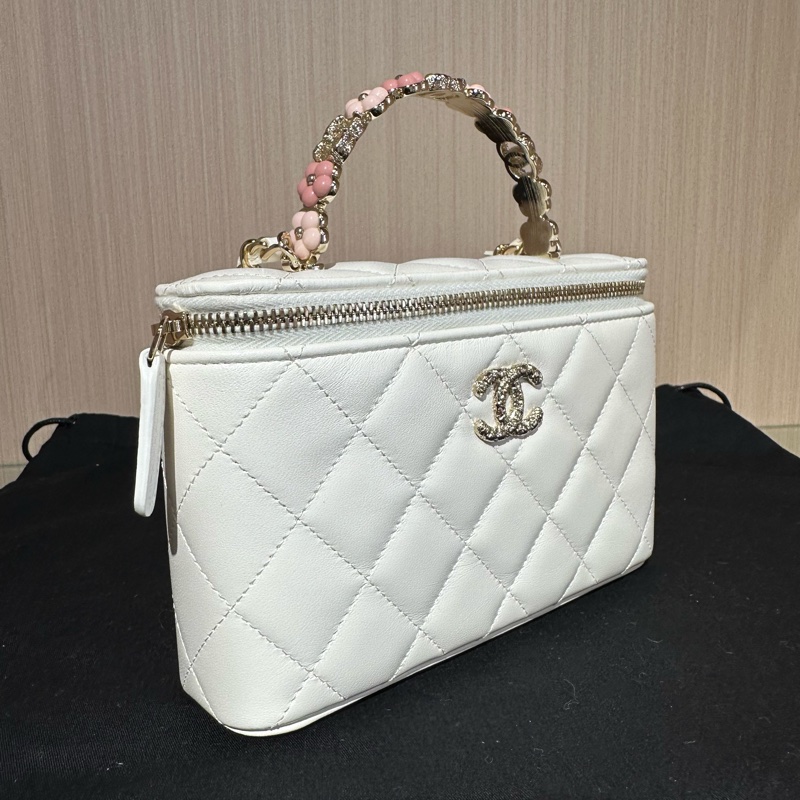 Chanel/香奈兒 23k 花卉手柄扁盒子包 小羊皮-1