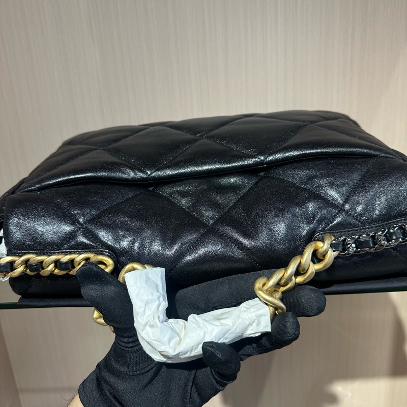 CHANEL香奈兒19bag36 小羊皮超大號黑色-6