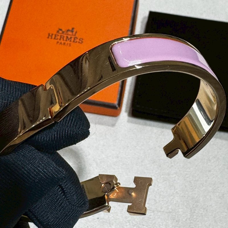 Hermès Clic H Logo細版櫻花粉色琺瑯手環-3
