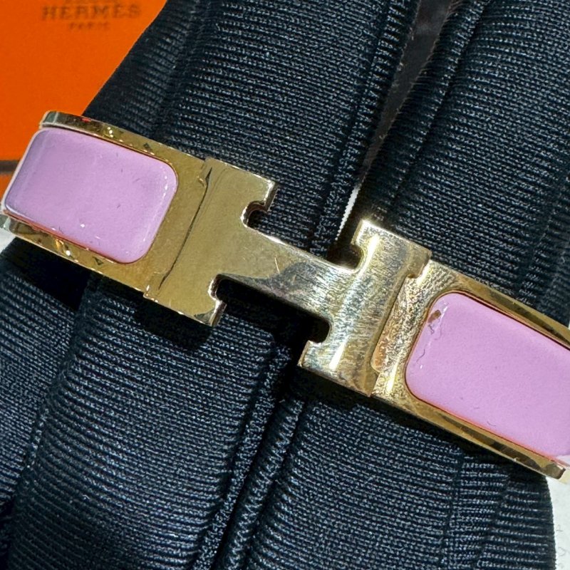 Hermès Clic H Logo細版櫻花粉色琺瑯手環-6