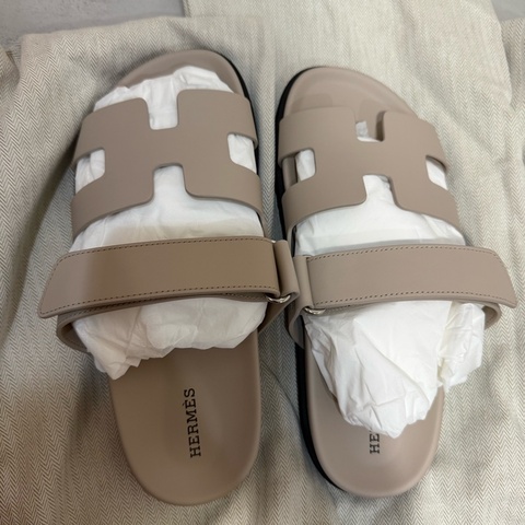 💖Hermes 二舅鞋 拖鞋 奶茶色 38.5號💖 全新全配