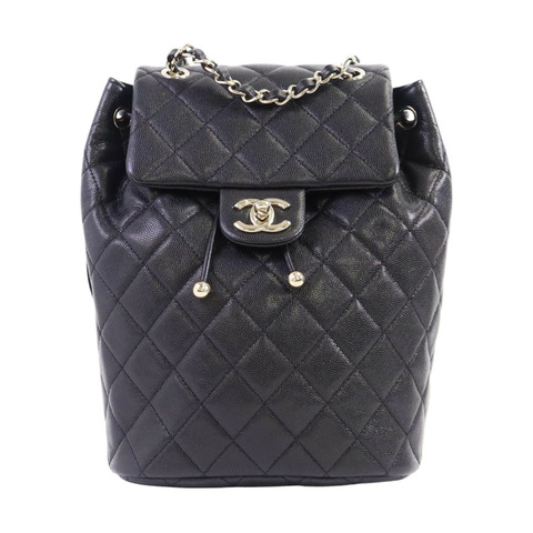 CHANEL 牛皮皮革Backpack金扣鏈帶背包