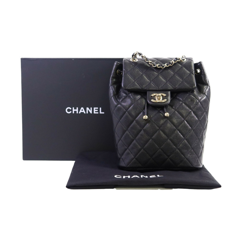 CHANEL 牛皮皮革Backpack金扣鏈帶背包-9