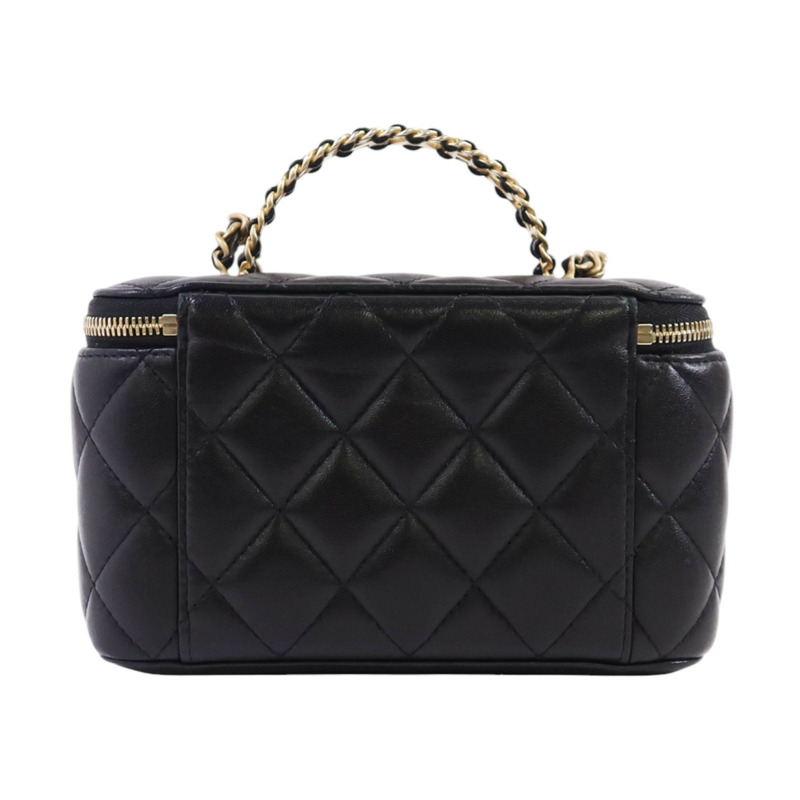 CHANEL 羊皮皮革Long Vanity Case金扣鏈帶手挽肩背兩用袋-1
