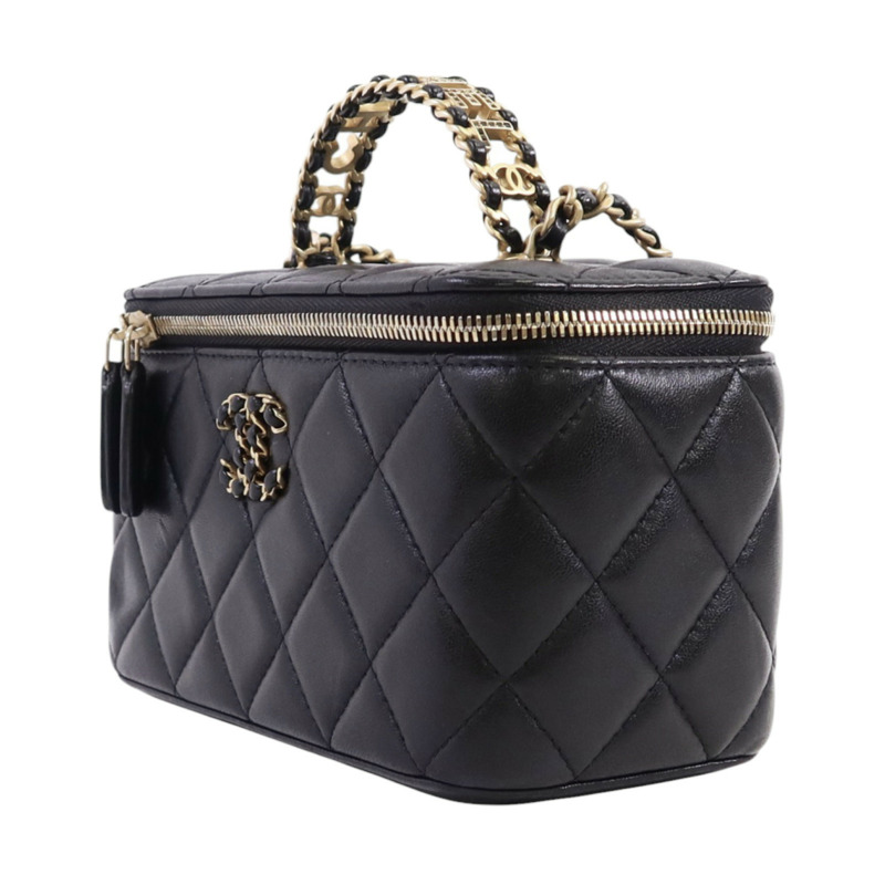 CHANEL 羊皮皮革Long Vanity Case金扣鏈帶手挽肩背兩用袋-2