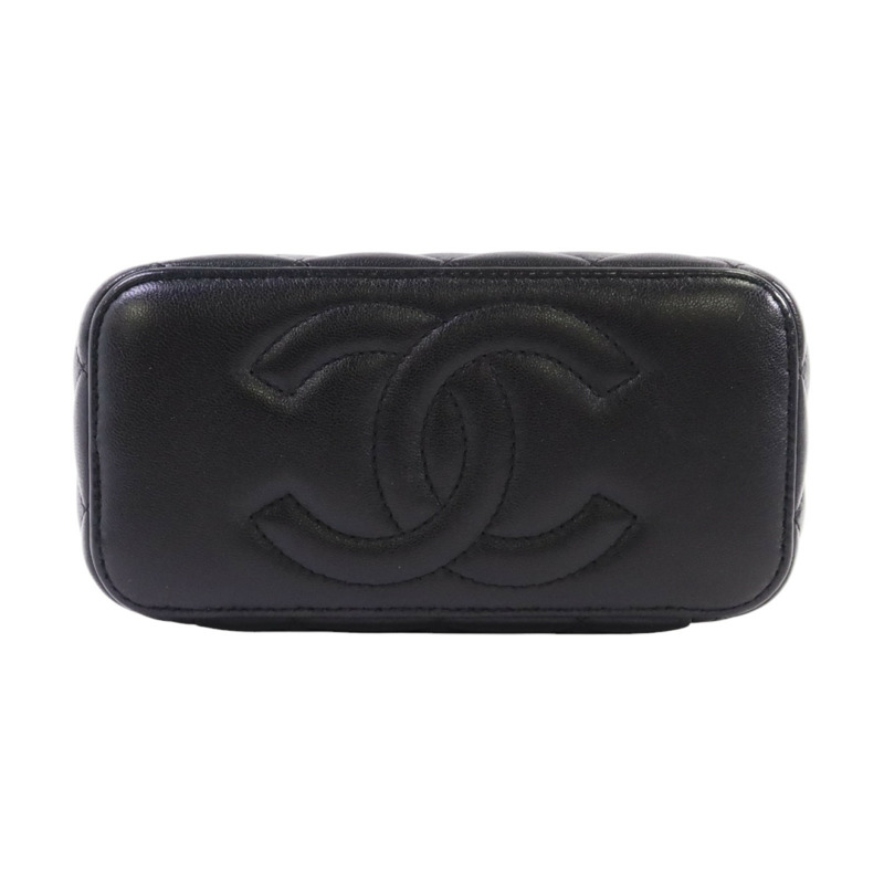 CHANEL 羊皮皮革Long Vanity Case金扣鏈帶手挽肩背兩用袋-3
